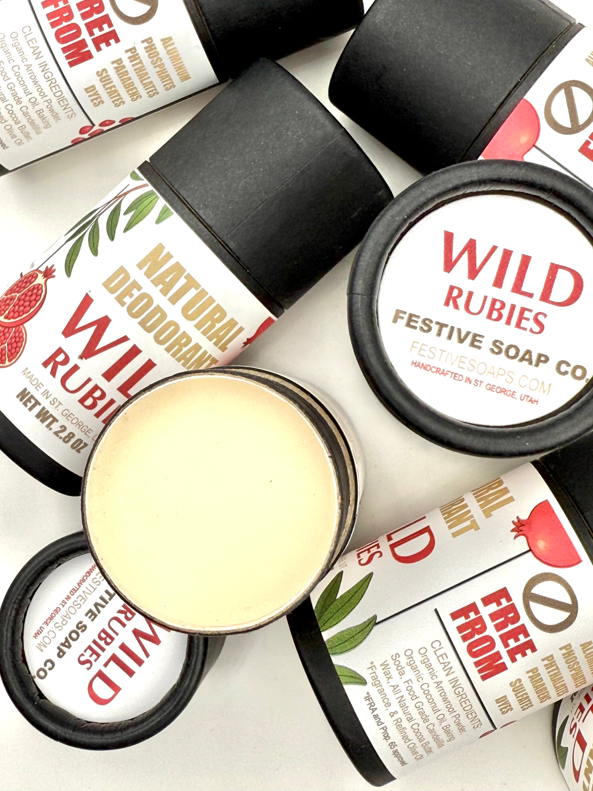 Collection of Wild Rubies natural  deodorant on a white background