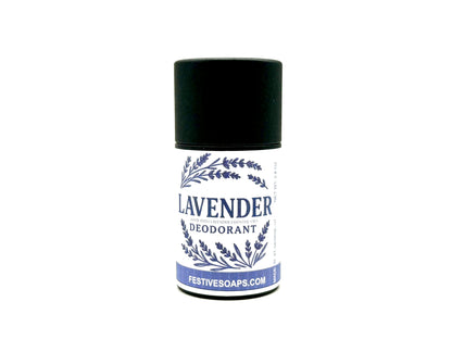 Lavender deodorant stick with black cap on a white background