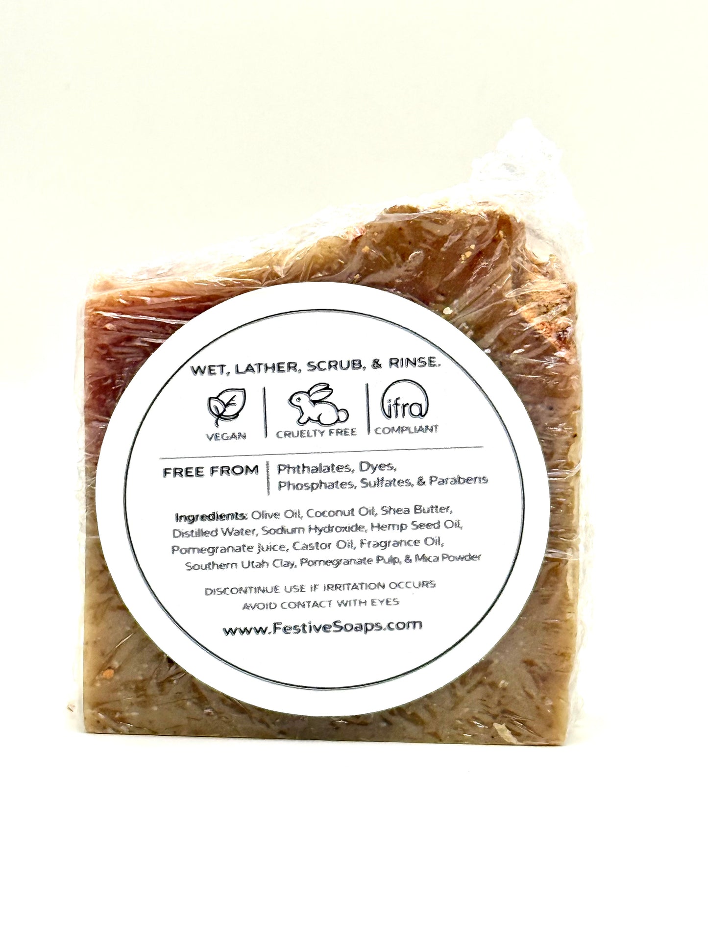 Bar of soap with a label on a white background