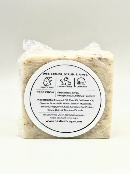 Bar of soap with a label on a white background