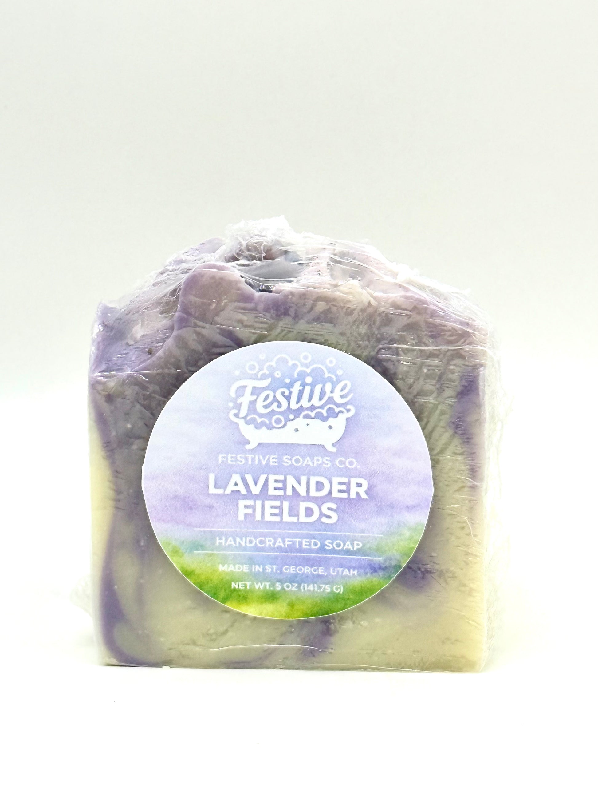 Bar of soap with a label on a white background