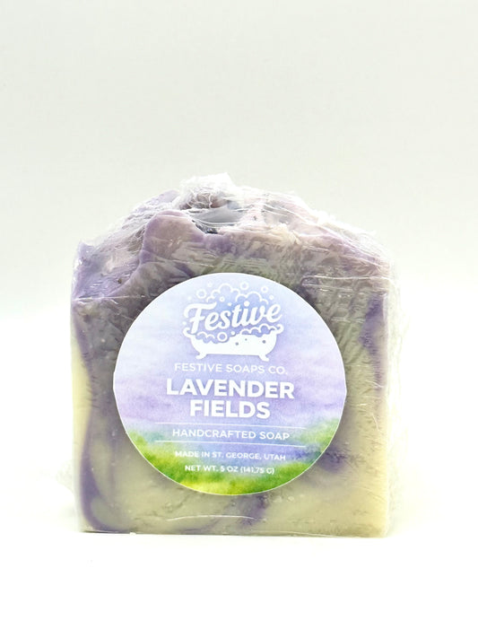 Bar of soap with a label on a white background