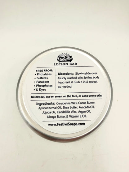 Lotion bar container with label on a white background